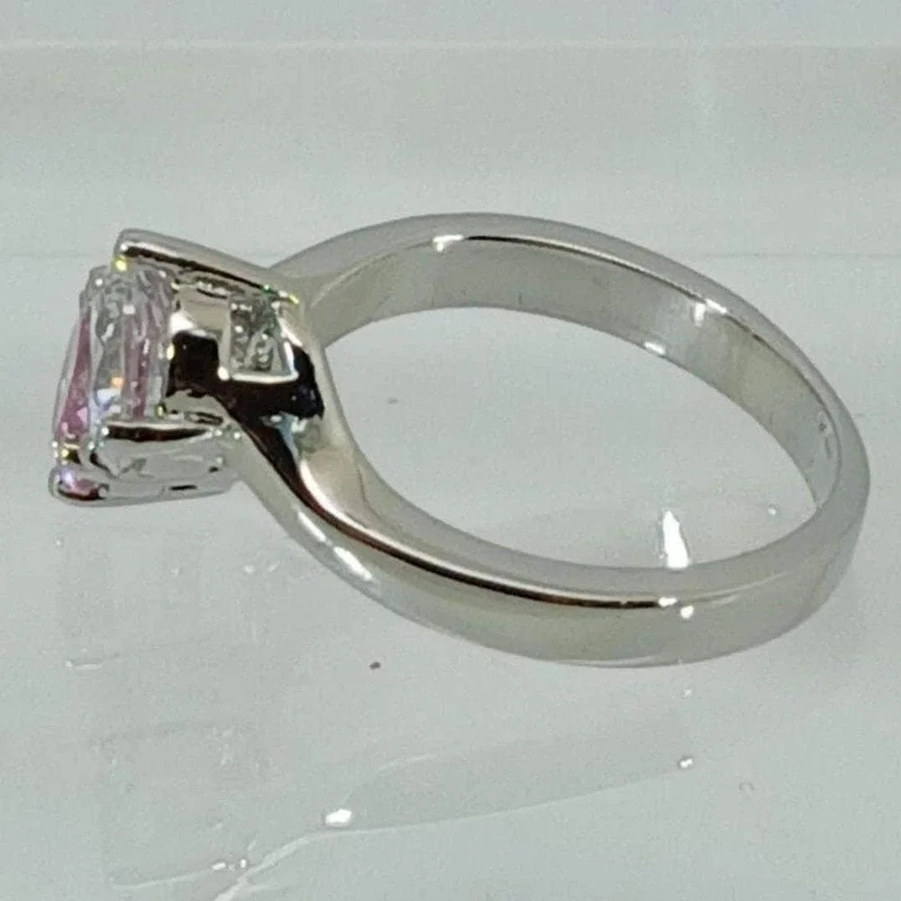 Vintage Toi et Moi 2.0ct Pink and Clear Round Cut Bypass Ring Silver Tone Size 9